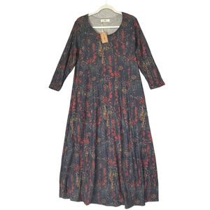 Natural Life Women's Large Floral Midi Dress NWT Boho 3/4 Sleeve Relaxed Fit